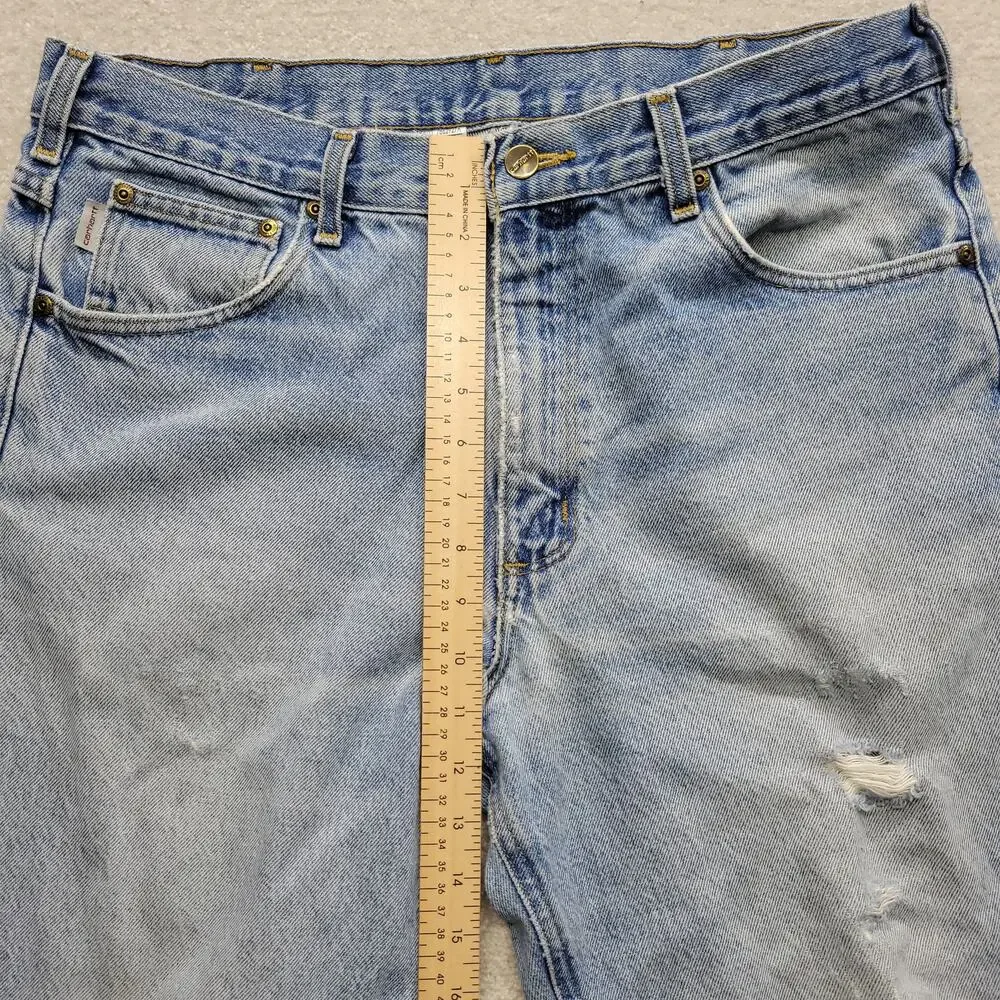 Carhartt B17 DST Mens 36x32 Relaxed Fit Distressed Jeans Light Wash Denim